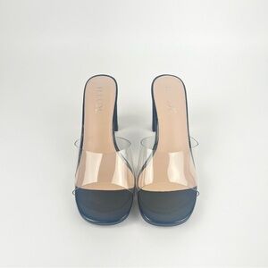 Clear Strap Black Block Heel Mules